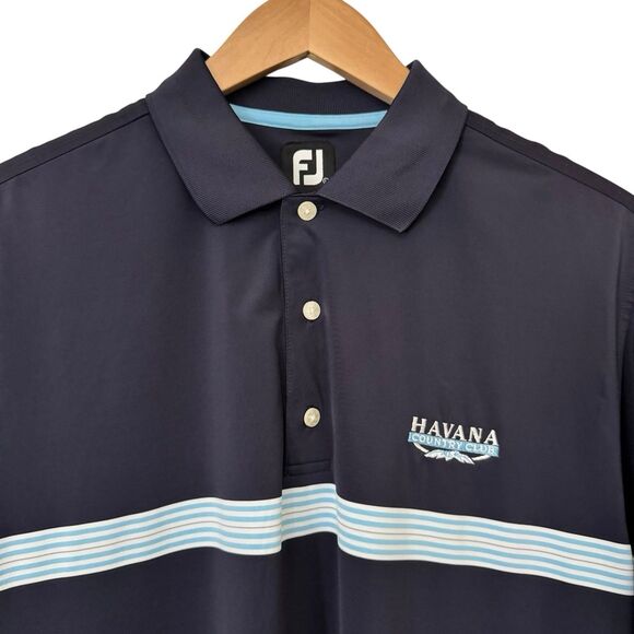 FootJoy Mens Size Large Navy Striped Performance Polo Shirt Havana Country Club - Picture 2 of 8